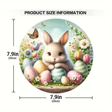 1 乡村农舍复活节快乐墙壁艺术标志，木制圆形墙壁装饰，弹簧门框装饰，2D 平面 8x8 英寸，带有花朵和复活节彩蛋兔子设计，适用于餐厅、咖啡馆、门框、酒吧、俱乐部、客厅、教室，完美的节日礼物 - 彩色 - 查看 11