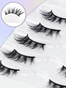 MAGEFY 5 Pares de pestañas postizas medias de zorro natural, cortas y mini, super cortas, media pestaña con extremos alargados, de apariencia natural y rizada, reutilizables e ideales para uso diario de chicas/mujeres. Pestañas manga esponjosas y delgadas para uso cotidiano, esenciales de viaje, cola de ojos alargada.