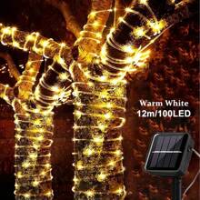 1 pieza Luces de cadena LED alimentadas por energía solar, 50/100/200 LED, luces de cuerda para exteriores, blanco cálido/blanco colorido, 8 modos de iluminación, decoración festiva DIY para Navidad/Halloween, jardín, cama elástica, árbol de Navidad, carpa de camping, voltaje máximo de 36V, sin batería, batería solar de níquel, no extraíble - Blanco cálido - Ver 15