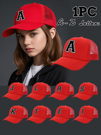 1pc Unisex Personalised 26 Letter Print Sun Hat, Casual Versatile Breathable Mesh Sponge Baseball Cap, Suitable For Spring, Summer Daily Wear, Also As Birthday, Holiday Gift