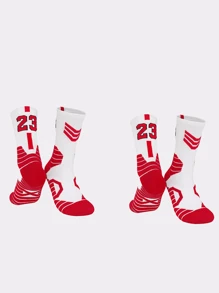 1 Par De Meias Esportivas De Elite Profissional Ao Ar Livre, Com Fundo Acolchoado Espesso E No.23 Impresso Para Basquete, Futebol, Futebol, Rugby, Hóquei No Gelo