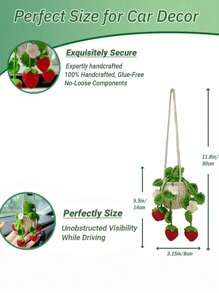 1pc Handmade Crocheted Succulent Hanging Ornament, Creative Car Rearview Mirror Green Plant Decor - Red - View 5