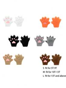 Furry Fur Cat Wolf Fox Dog Fluffy Animal Paws Claws Gloves Mittens Hands Costume Cosplay For Kids Halloween