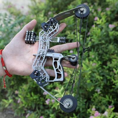 Mini Compound Bow, Stainless Steel, Silver, Archery Target Shooting, Hunting And Fishing Gear, Outdoor Sports Equipment,Bow And Arrow