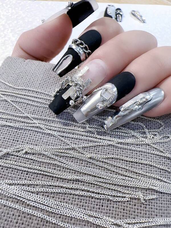 1M Cadena de cuentas de plata y cobre ultra delgada de 0,8 mm para decoración de uñas, suministros de uñas, charms y gemas para uñas, regalo para vacaciones