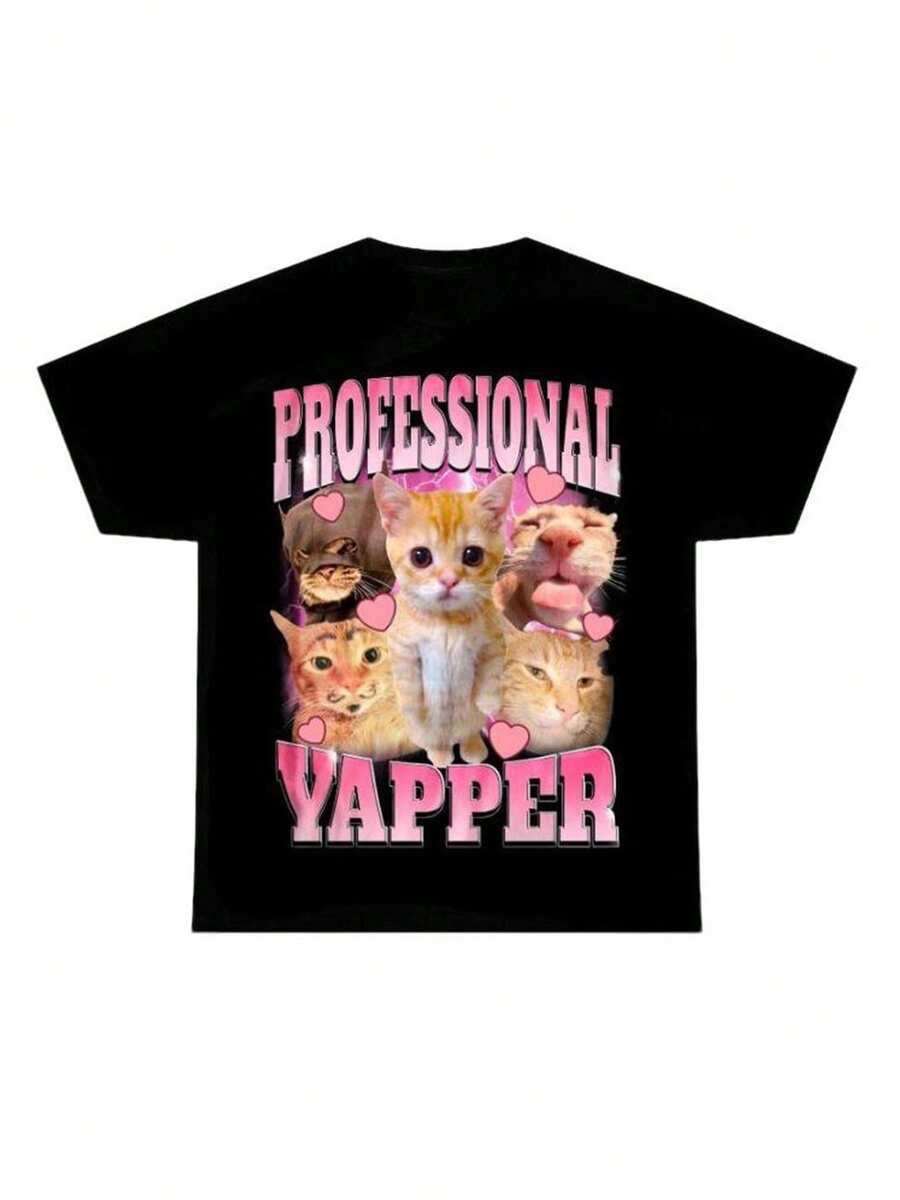 Funny Cat Themed T-Shirt With Cute Graphics, Unique And Fashionable Apparel Suitable For Cat Lovers, Great For Casual Wear Or As A Gift - Black - View 1