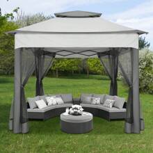 tooluck Pop-Up Gazebo Tent Simple Outdoor Gazebo Waterproof Upgrade Portable Gazebo With Mosquito Net Double Ventilated Roof And Carrying Bag For Yard Garden ﻿ - 灰色 - 查看 3