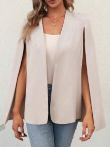 Chaqueta informal con abertura frontal y mangas divididas para mujer de LuxeLayers para trabajo - Beis - Ver 4