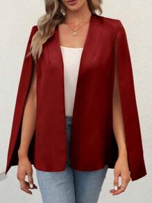 Women's Cape Blazer Split Sleeve Open Front Casual Jacket For Workwear - Burgundy - View 5
