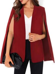 Women's Cape Blazer Split Sleeve Open Front Casual Jacket For Workwear - Burgundy - View 3