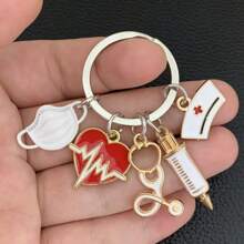 1pc Nurse/Doctor Red Heart Syringe Stethoscope Keychain, Suitable For Holiday Gift Car Accessories Bag Charm Backpack For School - White - View 6