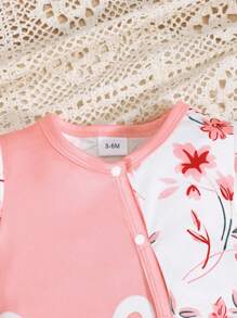 1pc Baby Girl Rabbit Print Short Sleeve Romper - Watermelon Pink - View 6