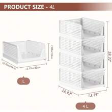 5 Pack Folding Closet Organizers Storage Box, Stackable Storage Bins, Plastic Drawer Basket Closet Storage For Wardrobe Cupboard Kitchen Bathroom Office White-5L