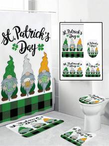 1pc St. Patrick's Day Spring Gnome Pattern Shower Curtain Set, Waterproof Polyester Fabric, Machine Washable, Top Hooks Included, For Bathroom Decoration, Home Decor Fall Decor Bathroom Accessories Back To School