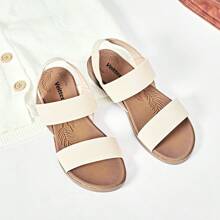 Ataiwee Women's Flat Sandals Casual One Elastic Strap Comfortable Walking Sandals - Beige - View 2