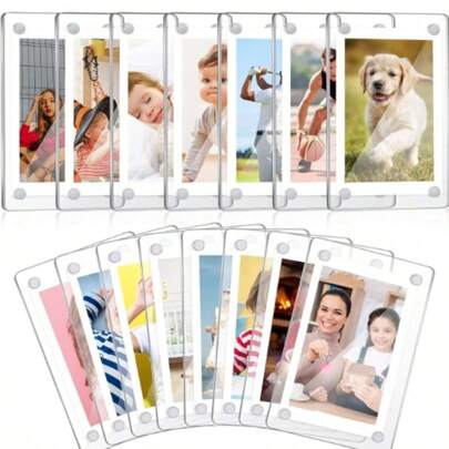 Magnetisk fotoram för kylskåp i akryl, genomskinlig dubbelsidig kylskåpsmagnetram för 2,36 X 3,54 tum Fujifilm-foton