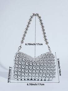 Sparkling Pearl Handbag Evening Bag, Elaborate Crafted Elegant Clutch Purse, Glamorous Sweet For Makeup, Party, Formal Occasions - Silver - View 9