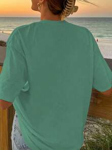 Estampado divertido de perro Oversize Blusa de manga corta de verano para mujer