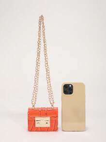 A New Fashionable Mini Square Bag For Fall And Winter Season, Hardware Bow Decoration, Flap Opening, Metal Double Chain, Small Capacity Lightweight Minimalist Crossbody Bag. Suitable For Women's Daily Life Leisure And Student Use Coin Purse