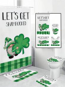 1pc St. Patrick's Day Spring Gnome Pattern Shower Curtain Set, Waterproof Polyester Fabric, Machine Washable, Top Hooks Included, For Bathroom Decoration, Home Decor Fall Decor Bathroom Accessories Back To School
