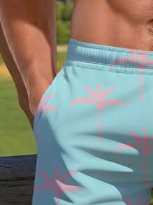 Pantaloncini da uomo con stampa 3D di palme rosa