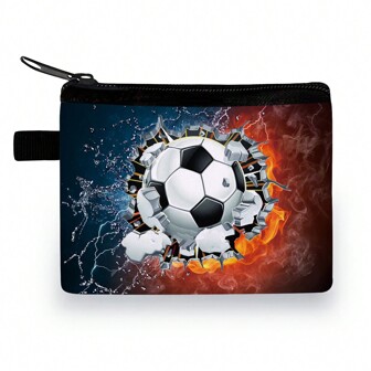 Fotbollsplånbok för barn - Minimyntväska med fotbollsmönster för pojkar och flickor - Söt barnplånbok med dragkedja - Perfekt för skola, resor och vardagsbruk (5,5" X 4,1")