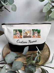 1pc Custom Pet Photo Makeup Bags, Cute Dog Themed Gifts, Pet Lover Travel Cosmetic Bag, Zipper Pouch For Teens Daughter Sister, Funny Pet Stuff Birthday Christmas Decorations Makeup Organizer Makeup Storage Bag Mini Pouch Travel Small Makeup Case Accessories Make Up Holder Brush Bag Make Up Container Cosmetic Bag Travel Essentials Ladies Accessories Travelling Stuff School Supplies Make Up Bag Holiday Essentials Makeup Pouch Holiday Winter