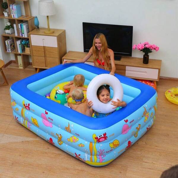 Piscina Inflable Para Niños de 3 Ranuras, Rectangular Grande de Material Grueso 83 Pulgadas de Largo, Para Patios, Cocheras, Jardines ETC