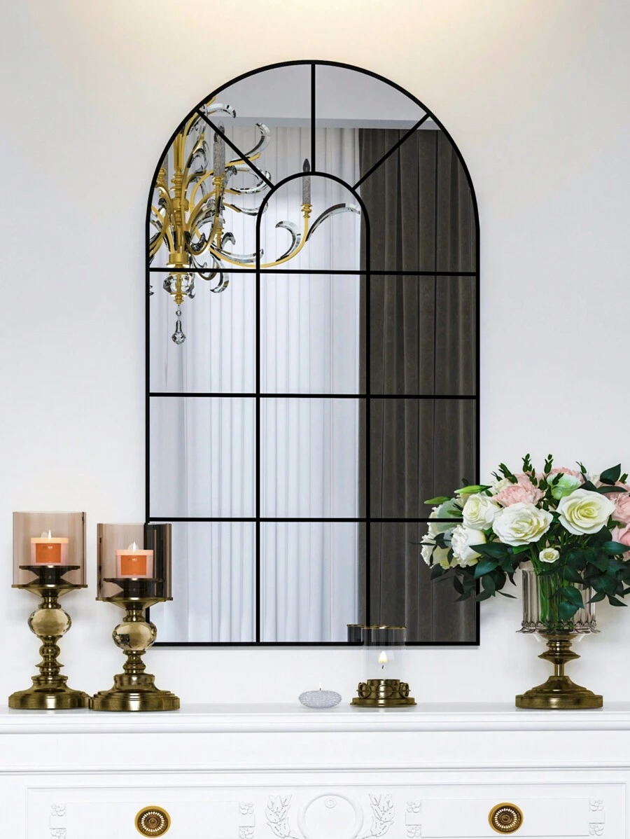 Arched Window Wall Mirror, 105x60cm, Decorative Mirror, Vanity Mirror For Bathroom, Bedroom, Living Room, Window Pane Mirror, Farmhouse Mirror For Wall Decor, Black - 105*60cm - 查看 1