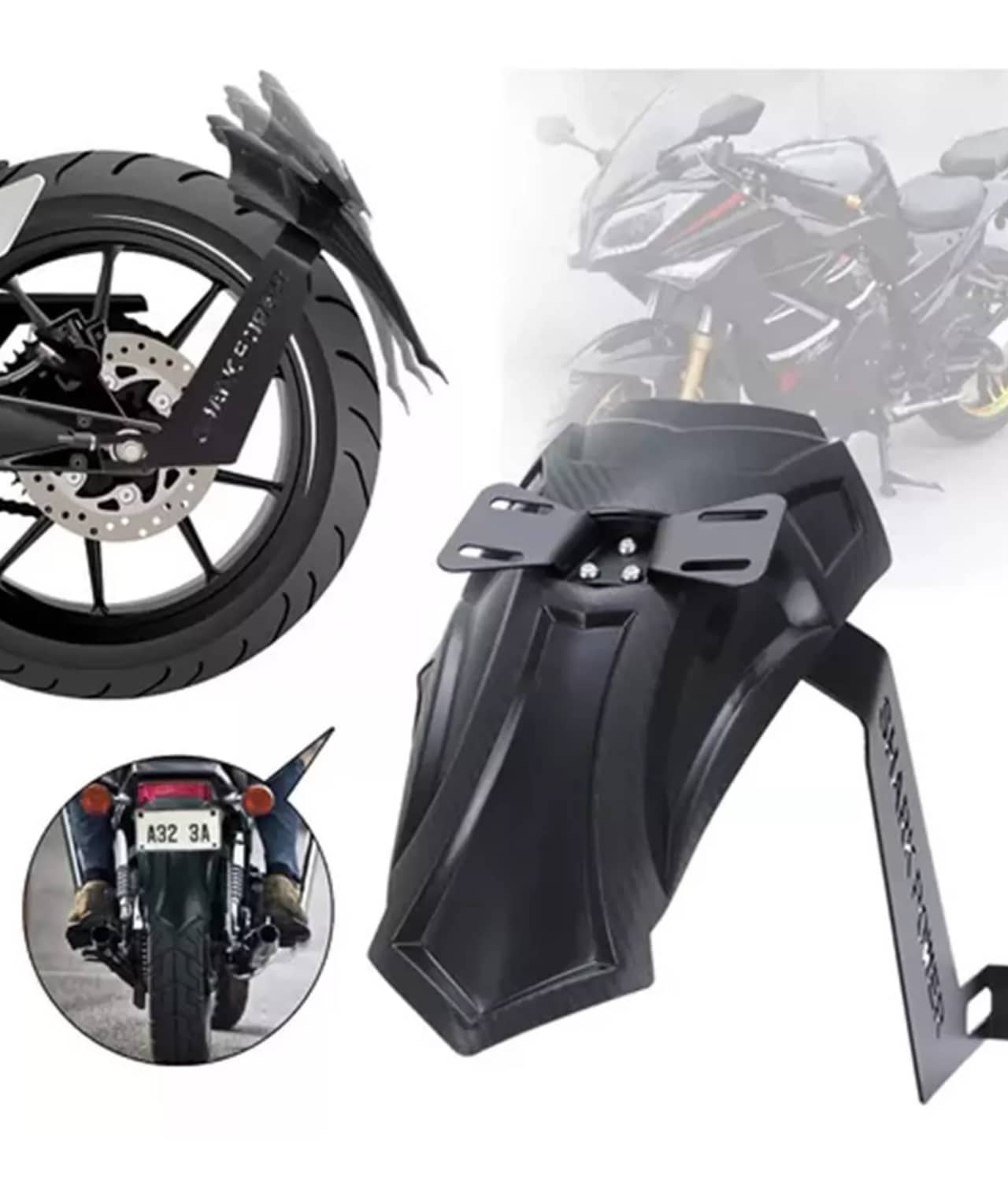Vmingo Universal Motorcycle Rear 13-16cm Mudguard Vingo - 黑色 - 查看 1