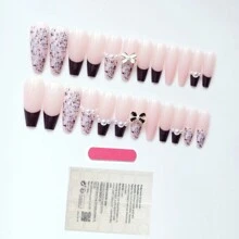 24pcs Long Coffin Shape Nude Natural French Manicure Nail Strips With 1pc Jelly Gel And 1pc Buffers, Suitable For Party, Wedding And Daily Wear, Instantly Upgrade Your Styling Press On Nails
