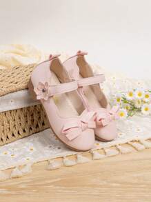 1 双女童蝴蝶结 PU 系带设计可爱儿童平底鞋 - 粉色 - 查看 5