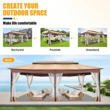 COBIZI Gazebo 12x20 With Upgraded Cold Resistant Curtains Nets Outdoor Gazebo Winter Gazebo Heavy Duty Gazebo Double Roof With Metal Frame Pavilion Tent For Patio