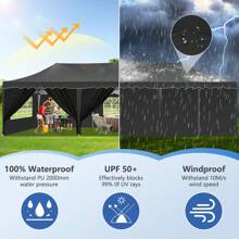 CAROMA 10x30ft Popup Canopy Event Tent With 8 Sidewalls UPF 50+ Windproof Waterproof Wedding Tents For Parties Canopy Gazebo With Roller Bag & 4 Weights Bags - màu đen - Xem 7