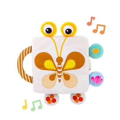 1pc Infant Colorful Butterfly Plush Fabric Soft Book With Carry Handle, Hanging Animal Bell, Early Education Sensory Toy, Each Page With Crinkle Paper To Stimulate Baby's Hearing And Touch, Newborn Gift