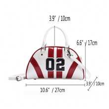 Women Shoulder Bag, PU Leather Contrast Color Numbers Handbag Zipper Closure Crossbody Bag - White - View 7