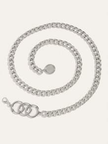 1pc Women Retro Minimalist Elegant Sexy Waist Chain, Three Circle Connected Decorative Chain Waistband, Suitable For Dresses, S, Casual Wear, Parties, Holiday, Weddings, Music Festivals, Birthday, Valentine's Day Gift For Friends, Family, Girlfriend Summer, School Fall, Autumn, Halloween - Silver - View 2