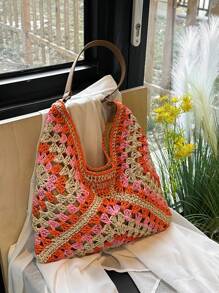 حقيبة كتف/تحمل كبيرة السعة نسائية بأسلوب البوهيمي المنسوج من القش، مثالية للمراهقات والطالبات في الجامعة أو للشاطئ والأنشطة الخارجية، للمدرسة والكلية والسفر والتسوق والخروجات