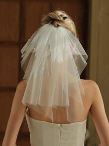 1pc Short Beaded Bridal Veil, White Hair Clip Style, Suitable For Wedding, Party Dress, Bridal Accessories Fall Clothes For Women