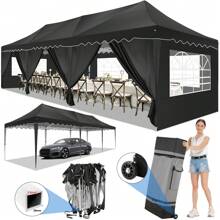 CAROMA 10x30ft Popup Canopy Event Tent With 8 Sidewalls UPF 50+ Windproof Waterproof Wedding Tents For Parties Canopy Gazebo With Roller Bag & 4 Weights Bags - màu đen - Xem 2