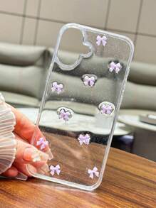 可爱紫色蝴蝶结和闪光透明背景环氧手机壳适用于 17/17Air/17Pro/17ProMax/16/15/14/13/12/11/X/XS/XR/Mini/Pro Max/Pro/Plus TPU 全包软壳 - 紫色 - 查看 4