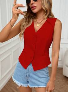 Ladies Elegant Formal Tank Top Vest, Suitable For Commuting And Casual Wear Summer Red - Red - View 1