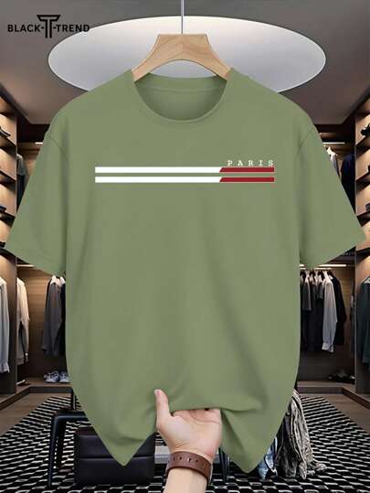 黑色男士时尚活力加州印花圆领T恤 - 透气、柔软、短袖、休闲、户外穿着 - 男士休闲创意上衣