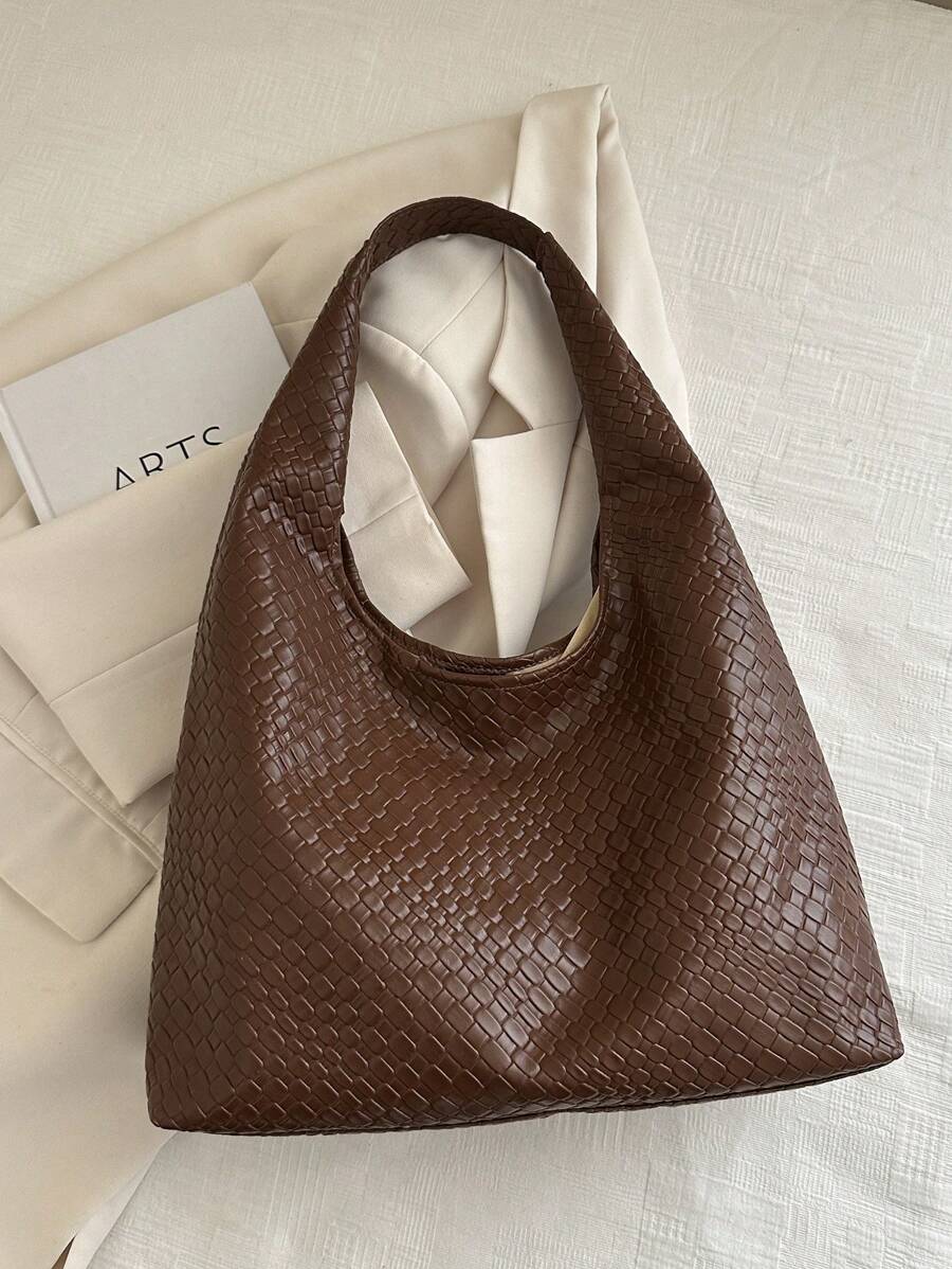 Bolso de hombro de PU con forma de media luna tejido y monedero para mujer de moda