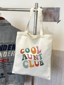 Bolso de lona estampado "Club de tías geniales" - Bolso de hombro de poliéster de moda para viajes, trayectos diarios y compras de comestibles reutilizables; Bolsa plegable de playa para vacaciones, regalo ideal para la tía