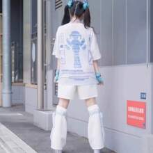 Japanese Kawaii Cartoon Printing T-Shirts Harajuku Summer Casual Short Sleeve Vintage Tops Funny Oversized Y2k Aesthetic Tees - như ảnh - Xem 3
