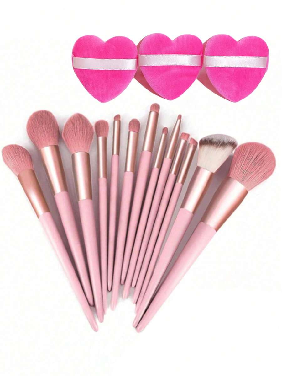 13件套专业化妆刷套装 + 3个心形粉色化妆海绵套装，包含眼影、粉底、BB霜、遮瑕膏、腮红、散粉等，柔软易晕染，是打造精致妆容的理想之选。这款化妆刷套装包含各种化妆工具，是化妆刷套装、化妆刷套装、全套化妆工具、化妆刷套装、化妆礼盒套装等。 - 粉色 - 查看 1