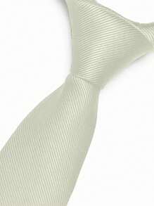 Premium Solid Plain Striped Slim Twill Tie - Beige - View 2