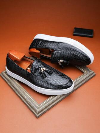 New Fashionable Low-Top Woven Pattern Plain Dress Shoes, Soft Sole, Breathable, Non-Slip, Suitable For Ball, Party, Wedding, Casual, Hiking, Camping, Versatile Loafers