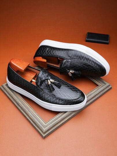 New Fashionable Low-Top Woven Pattern Plain Dress Shoes, Soft Sole, Breathable, Non-Slip, Suitable For Ball, Party, Wedding, Casual, Hiking, Camping, Versatile Loafers